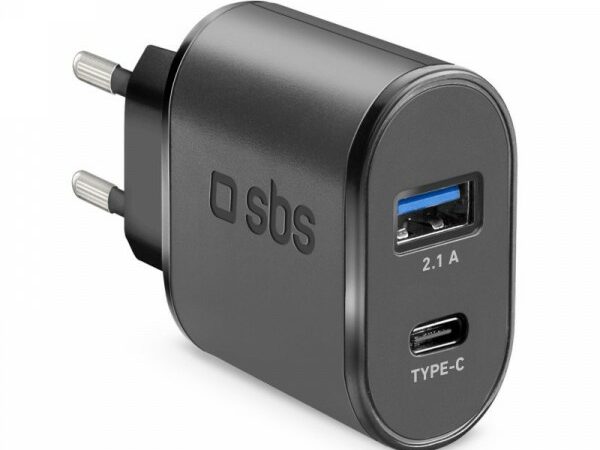 SBS Ladegerät mit USB- und Typ C-Anschluss schwarz
